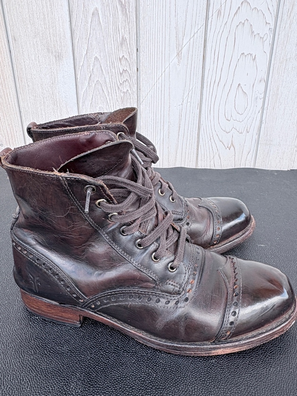 Frye Dark Brown Leather Cap-Toe Lace-Up Boots - Picture 4 of 6